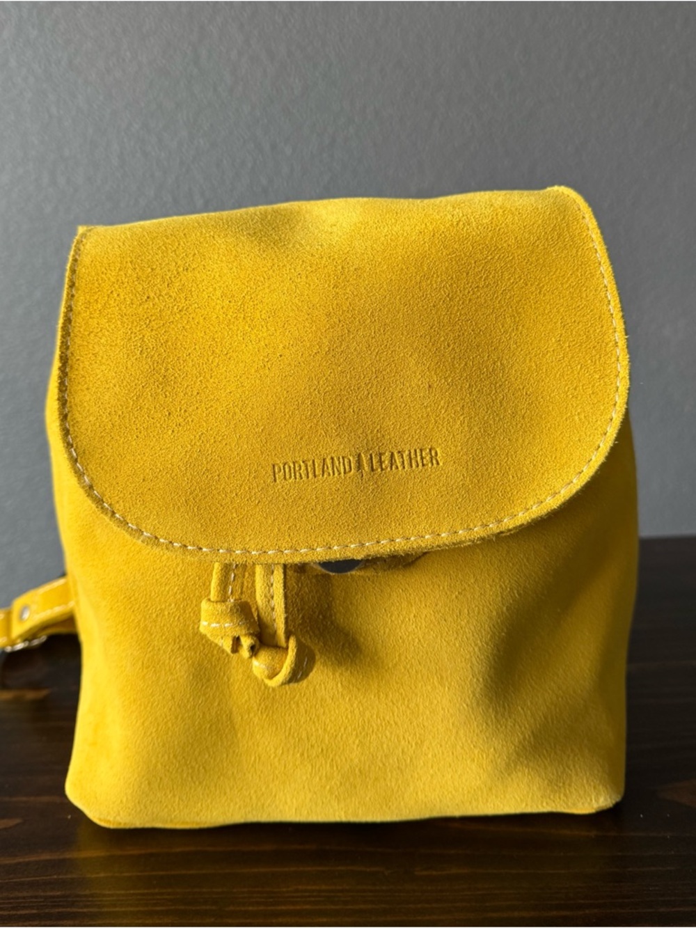 NEW Portland Leather Bucket Backpack in Hello Yellow Suede